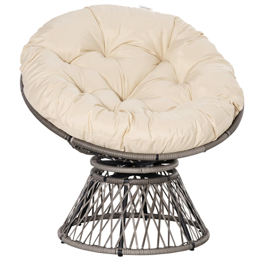 360° Swivel Rattan Moon Bowl Chair Round Lounge Garden Wicker Basket Seat with Padded Cushion Oversized for Outdoor Indoor