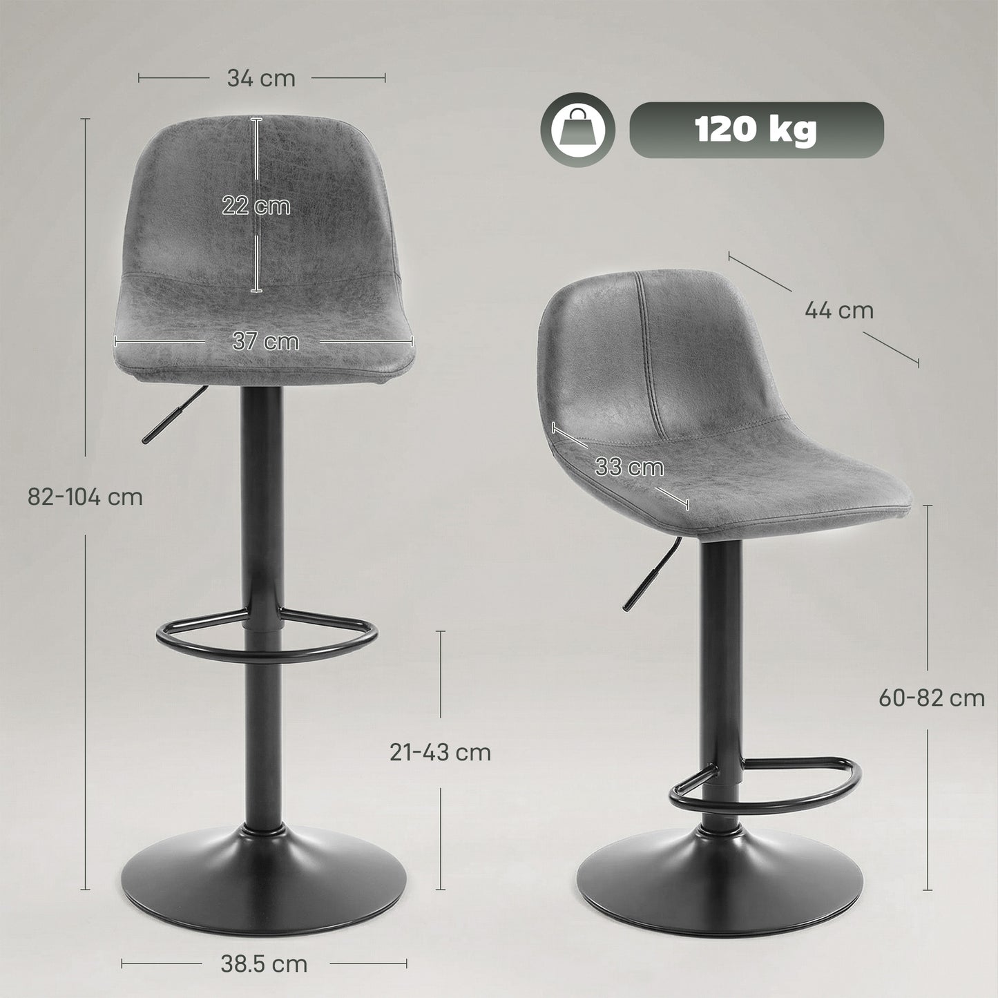 Bar Stools Set of 2, Modern Swivel Barstools with Footrest for Kitchen Island and Dining Room, Grey