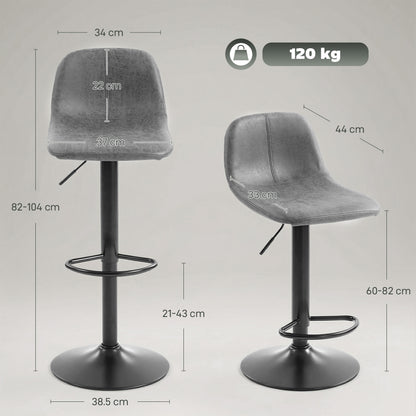 Bar Stools Set of 2, Modern Swivel Barstools with Footrest for Kitchen Island and Dining Room, Grey