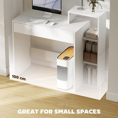 Desk with Storage, Computer Desk with 3 Open Shelves and Drawer, Workstation, Computer Table, White