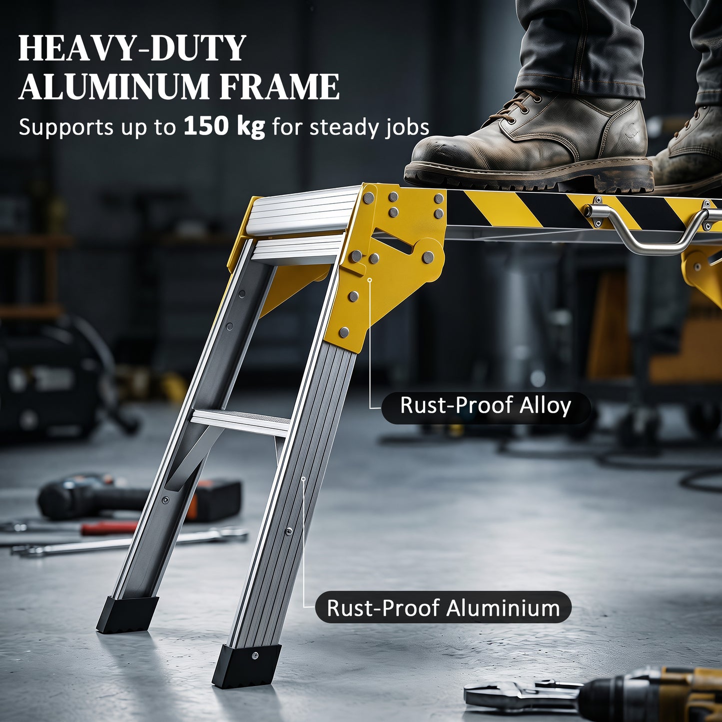 Work Bench, Foldable Aluminium Alloy Tool Stand with Handle, Non Slip, 150 kg, 110 x 32 x 50 cm