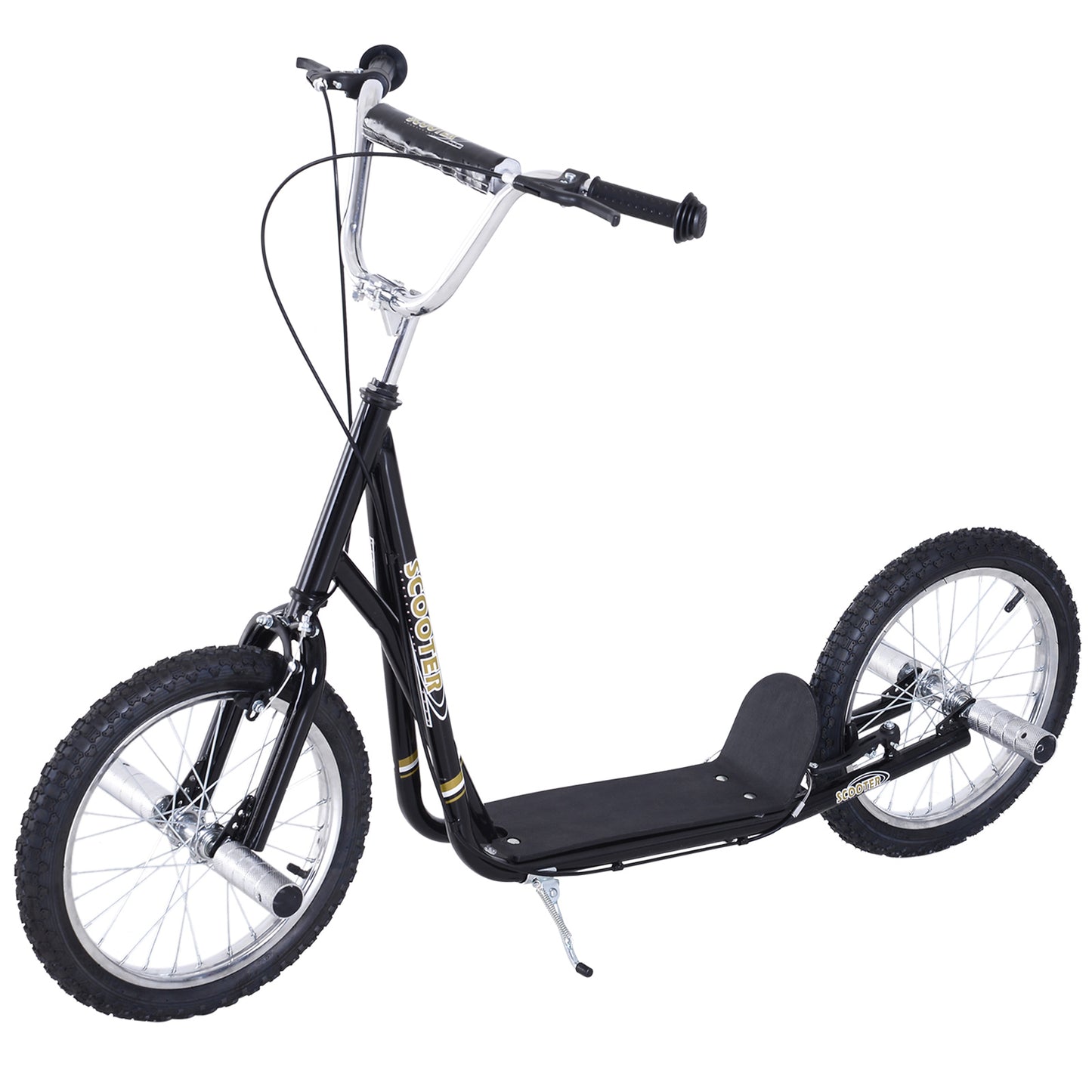 Stunt Scooter, Kids Scooter with 16" Big Wheels, Adjustable Height, Dual Brakes, for Ages 5+ Years, Black