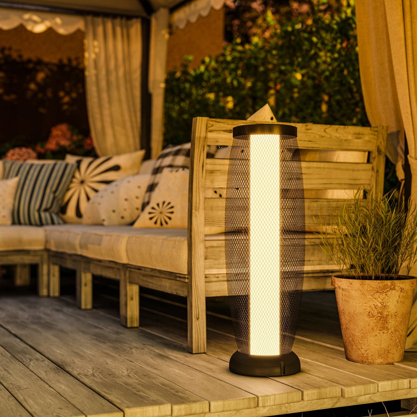 Garden Solar Lamp, 71.5 cm Tall Metal Floor Lamp, Auto On/Off LED Solar Garden Light with Metal Wire Shade, IP44 for Outdoor