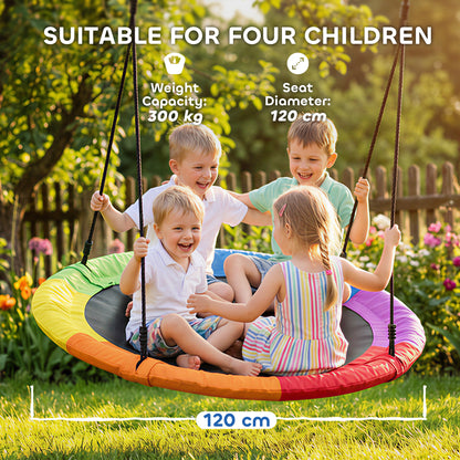 Tree Swing Seat, 120cm Kids Saucer Swing with Adjustable Ropes and Tree Straps, 300kg Capacity, Multicolour