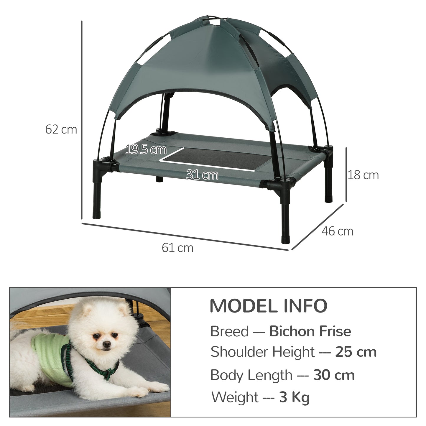 Outdoor Dog Bed with Removable Canopy, Portable Raised Dog Bed for Camping, Garden & Beach