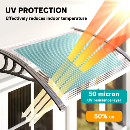 Front Door Canopy Outdoor Awning Aluminium Rigid Plastic Polycarbonate Rain Shelter UV Water Rain Resistant 120 x 75cm White