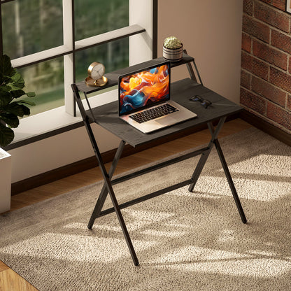 81.5 cm Folding Computer Desk with Monitor Shelf - Black