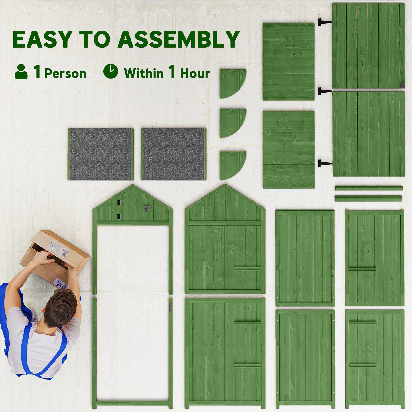 Small Shed, Tall Slim Wooden Garden Shed with 3 Removable Shelves and Roof Hatch