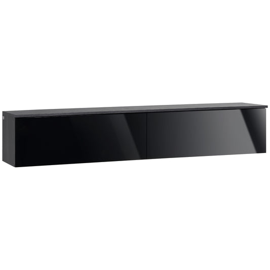 160cm High Gloss Floating TV Unit Stand for TVs up to 70", Wall Mounted TV Cabinet with Storage Cupboards, Grey and Black