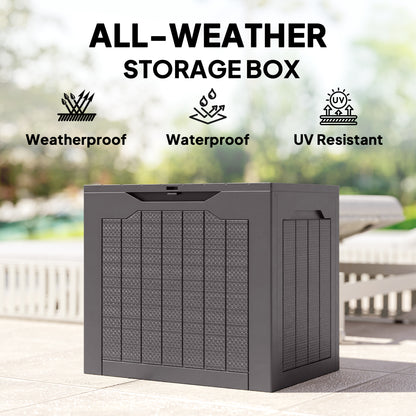 97L Plastic Garden Storage Box, Outdoor Storage Box with Handles, Waterproof Outdoor Storage Container, Brown