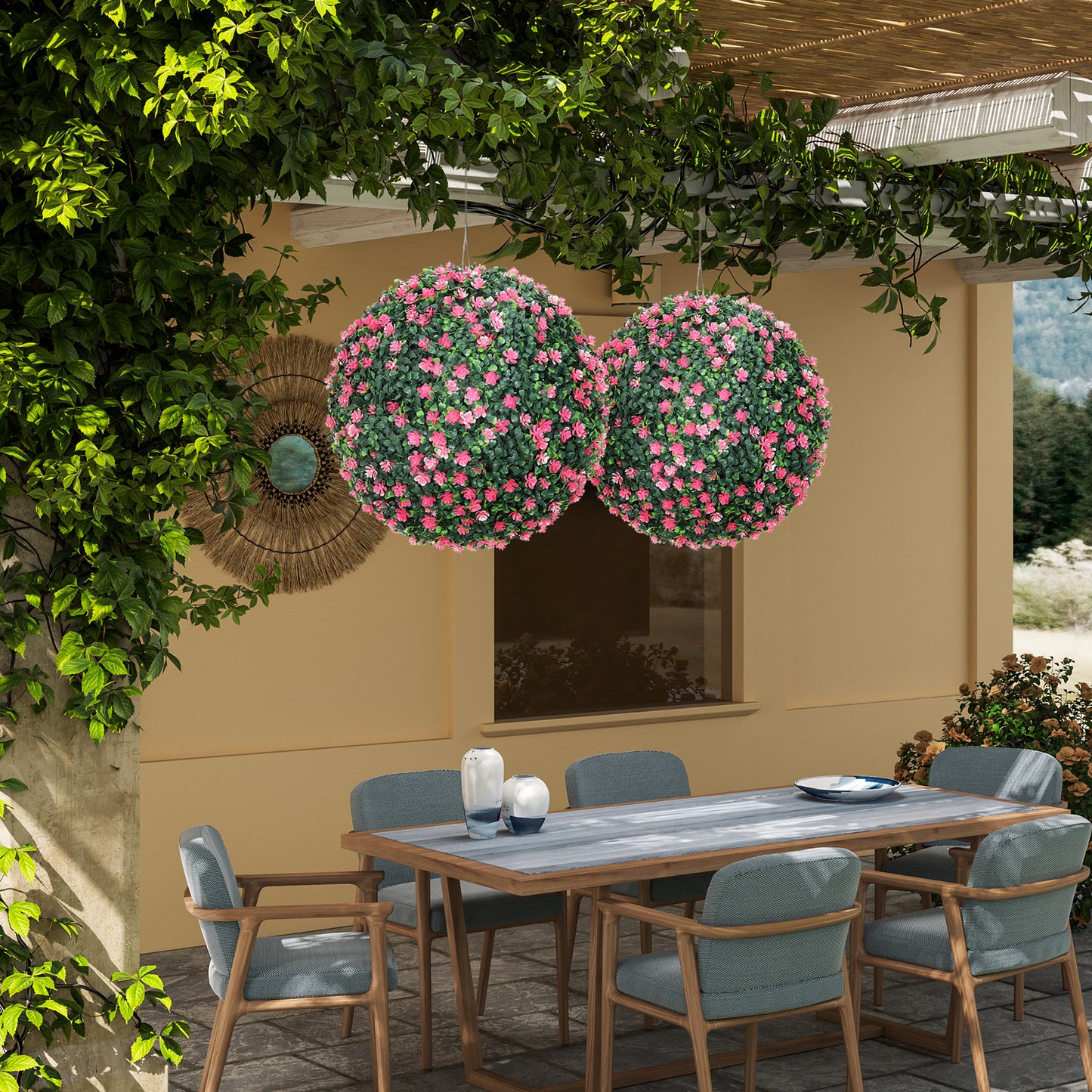 Set of Two Artificial Boxwood Balls Plants - Pink