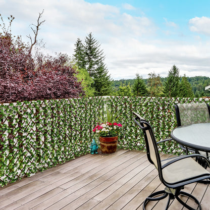 2pc Expanding Garden Trellis, 2 x 1m Faux Decorative Privacy Fence with Artificial Leaves