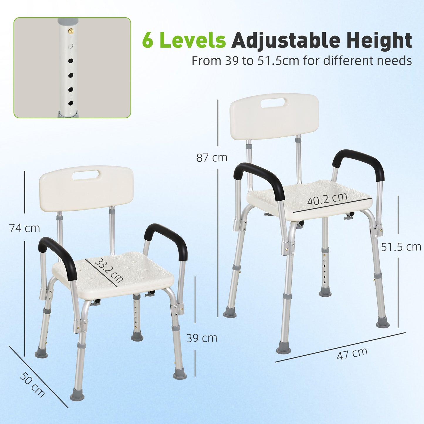 Shower Chair with Arms and Back, Height Adjustable Bath Bench, Non-Slip Shower Stool for Inside Tub