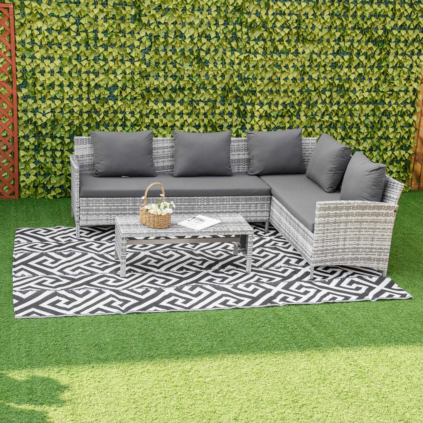 182 x 274 cm(6x9ft) Outdoor Rug Reversible Mat Plastic Straw Rug Portable RV Camping Mat for Garden Deck Picnic Indoor