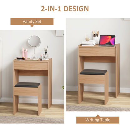 Dressing Table with Mirror and Stool, Vanity Makeup Table with Flip Up Mirror, Vanity Desk with Storage Unit and Padded Seat