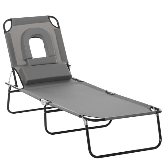 Folding Sun Lounger Reclining Chair w/ Pillow Reading Hole Garden Beach