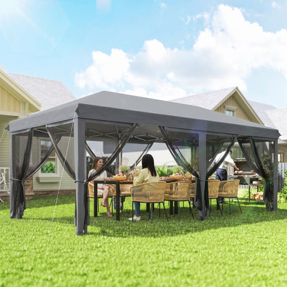 3 x 6m Pop Up Gazebo, Outdoor Canopy Shelter, Marquee Party Wedding Tent with 6 Mesh Walls and Carry Bag, Grey