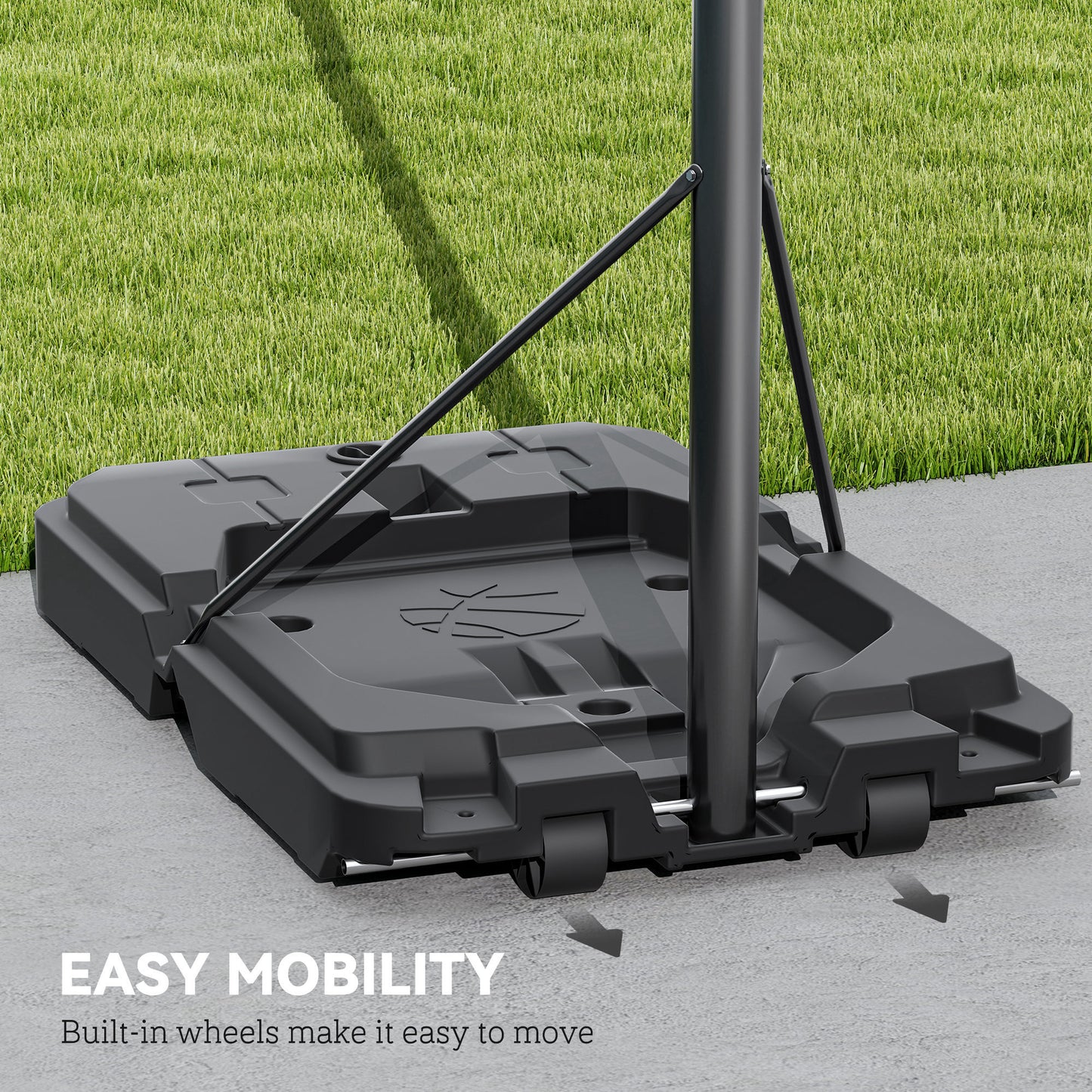 2.3-3.05m Basketball Hoop and Stand, with Weighted Base, Wheels, Black