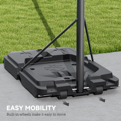 2.3-3.05m Basketball Hoop and Stand, with Weighted Base, Wheels, Black