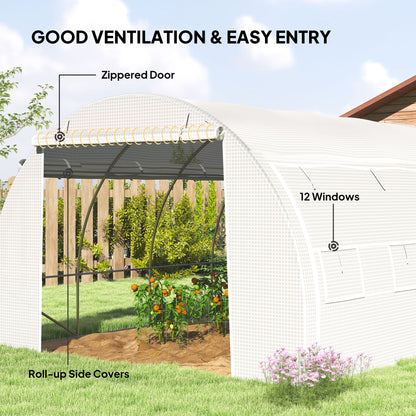 4 x 3 x 2 m Polytunnel Greenhouse with Roll-up Side Walls, Walk-in Grow House Tent with Steel Frame, Reinforced Cover