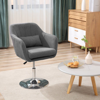Swivel Accent Chair, Linen Fabric Tub Vanity Chair, Modern Armchair with Adjustable Height and Lumbar Support for Living Room
