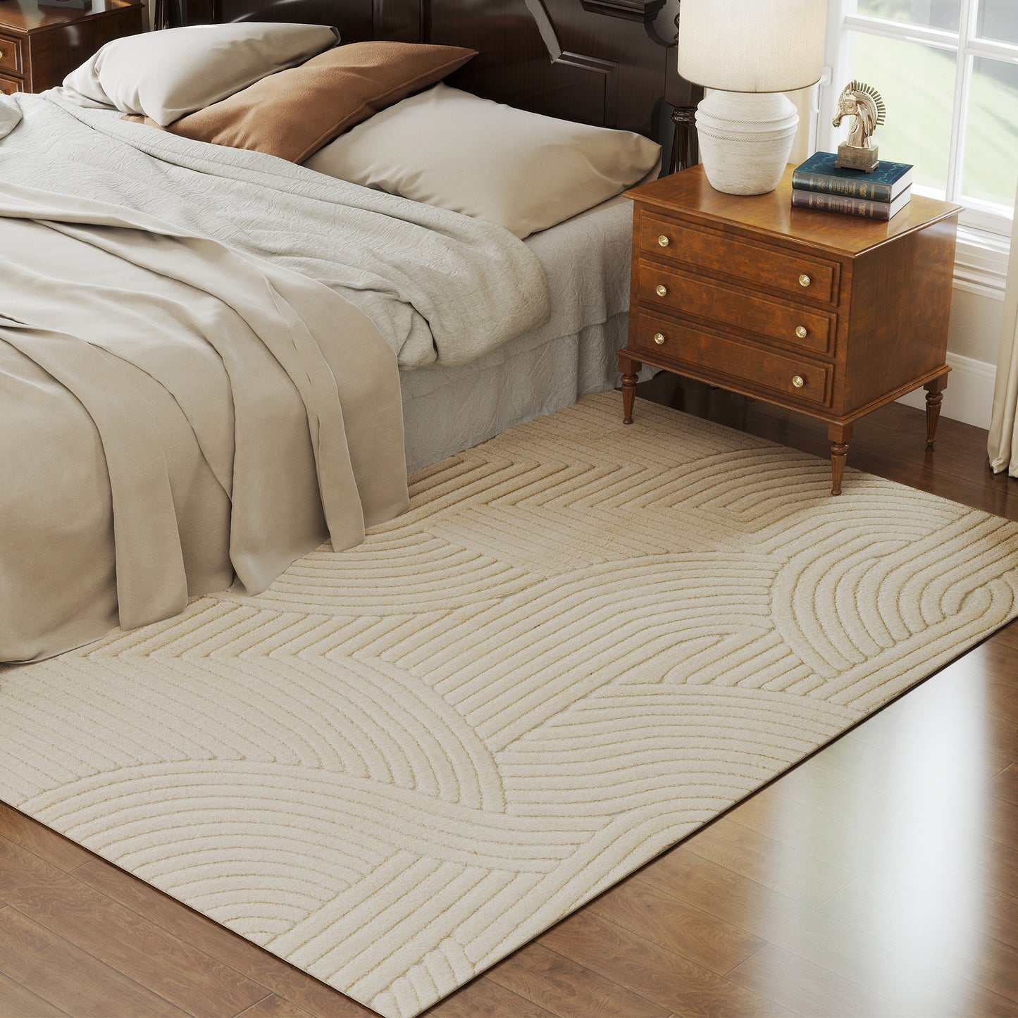 Modern Geometric Rug, Thick & Plush, Non-Slip, 230 x 160 cm, Cream, Living Room, Bedroom, Office
