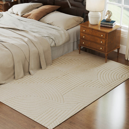 Modern Geometric Rug, Thick & Plush, Non-Slip, 230 x 160 cm, Cream, Living Room, Bedroom, Office