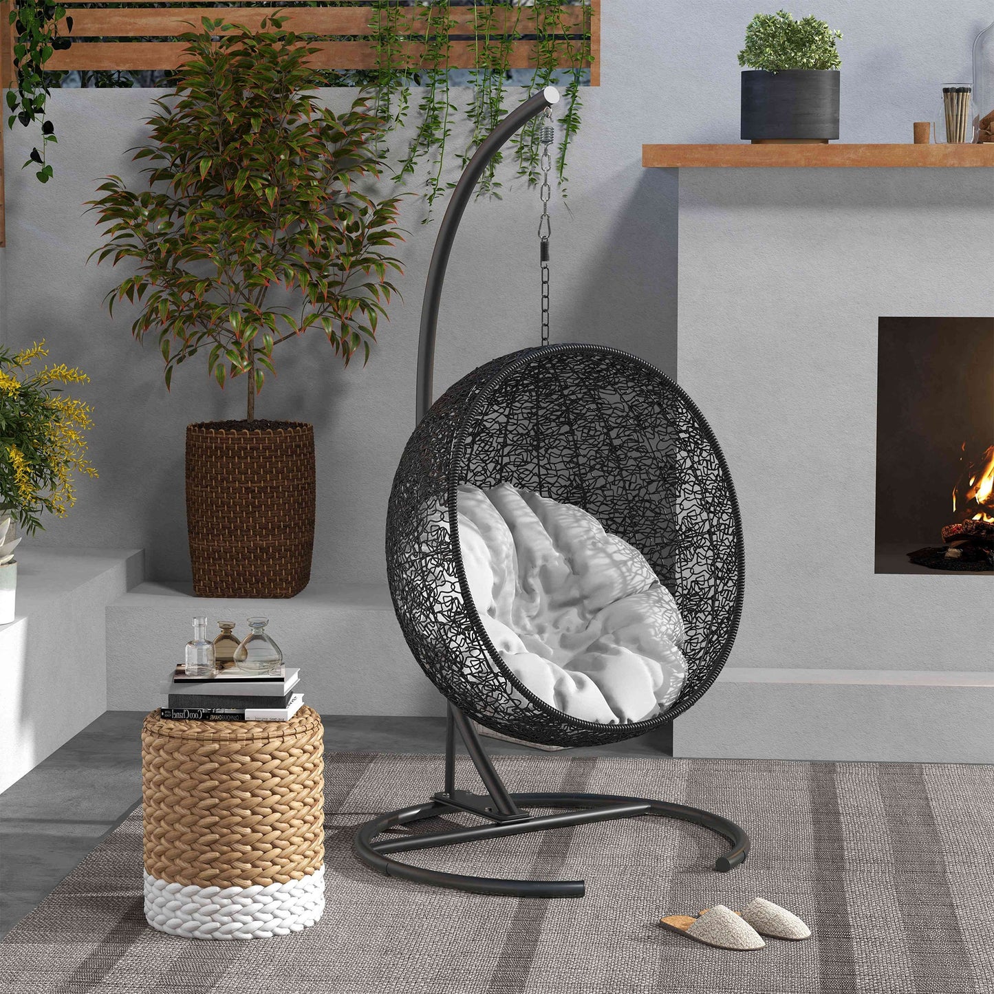 Hanging Hammock Chair Stand with Round Base, C Hanging Swing Stand Frame for Swing/Egg/Hammock Chair, Indoor & Outdoor