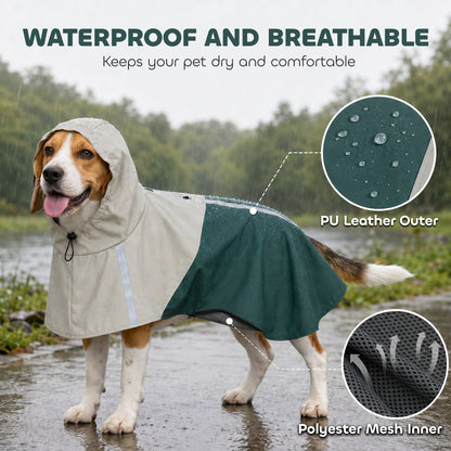 Dog Raincoat with Hood, Waterproof & Breathable Rain Jacket with Leash Hole, for Medium Dogs, Green, M