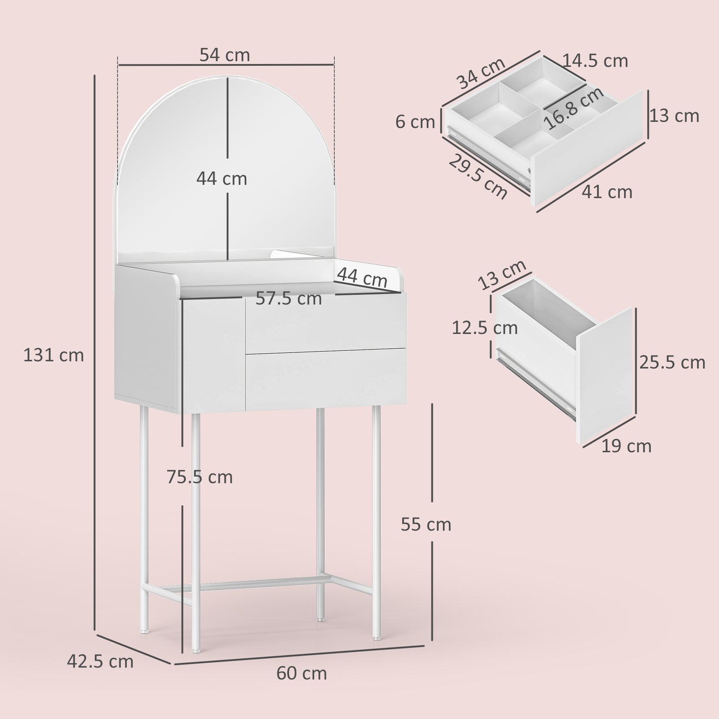Three Drawer Compact Dressing Table - White