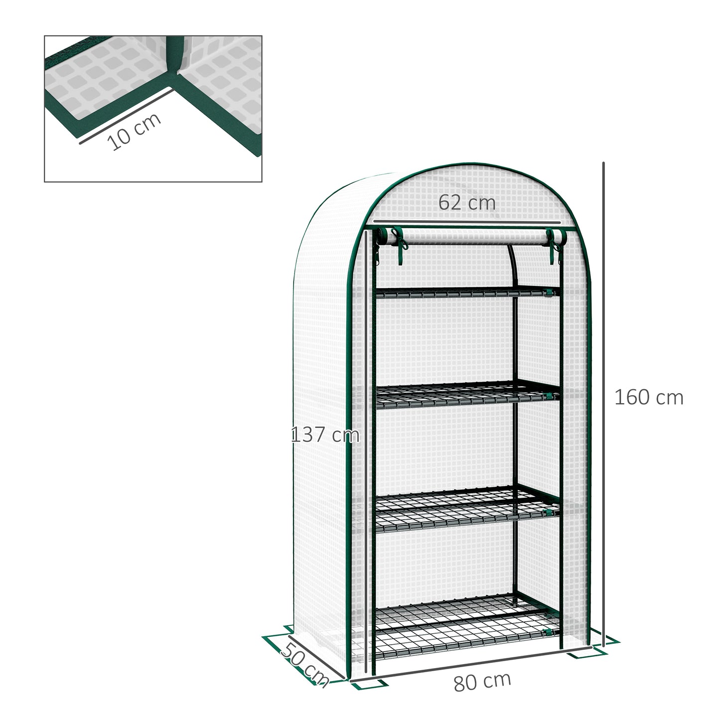 4 Tier Mini Greenhouse for Outdoor, Portable Gardening Plant Green House with Storage Shelf, Roll-Up Zipped Door