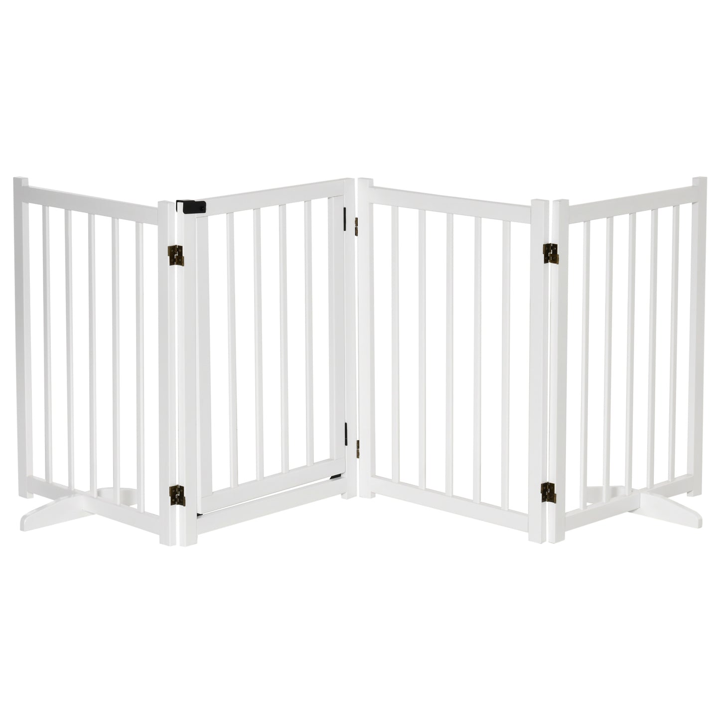 Wooden Dog Gate, Dog Fence Indoor, 80 cm Tall Freestanding Pet Gate for Small and Medium Dogs with 4 Panels, 2 Support Feet