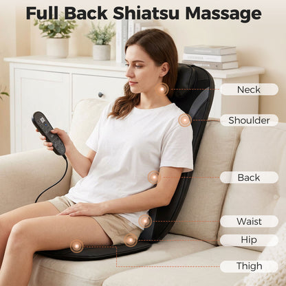 Back Massager with Heat, Deep Tissue Kneading Massage Chair with 3-Level Seat Vibration, Massage Chair Pad for Back Pain