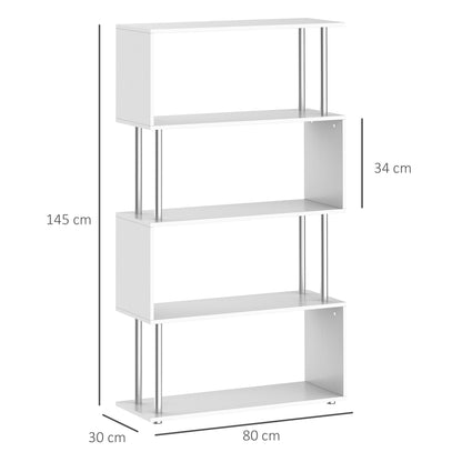 S Shape Bookcase, 5 Tiers Bookshelf, Modern Freestanding Storage Shelf for Home Office, Study, Living Room, 80 x 30 x 145cm