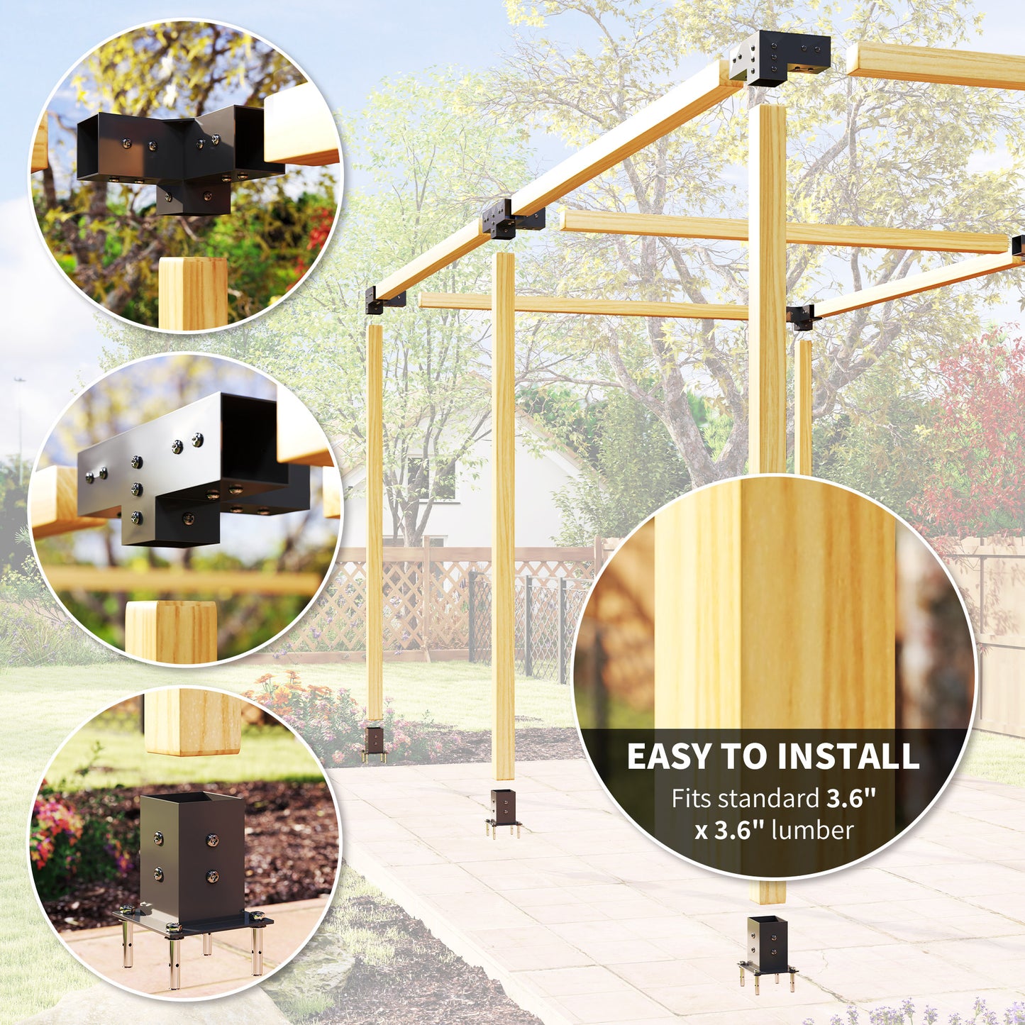 12PCS Pergola Kit, Pergola Brackets with 3-Way & 4-Way Corner Brackets for 9.6 x 9.6 cm (Actual 9.2 x 9.2 cm) Lumber