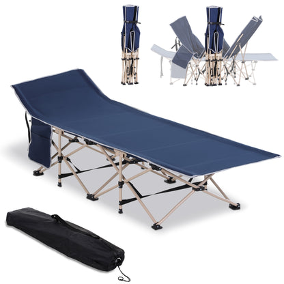 Single Person Camping Bed Folding Cot Outdoor Patio Portable Military Sleeping Bed Travel Guest Leisure Fishing with Side Poc