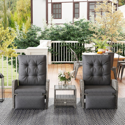 2 Seater Patio Rattan Wicker No Installation Chaise Lounge Sofa Set w/ Cushion for Patio Garden Porch, Grey