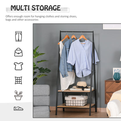 Clothes Rail, Freestanding Metal Clothes Rack with 2 Tier Storage Shelves for Bedroom and Entryway, 64 x 42.5 x 149 cm