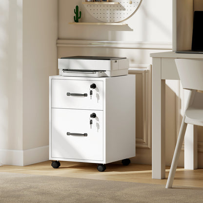 Rolling File Cabinet with 2 Drawers, Mobile Filing Cabinet with Hanging File Folder for Letter Sized Documents, White