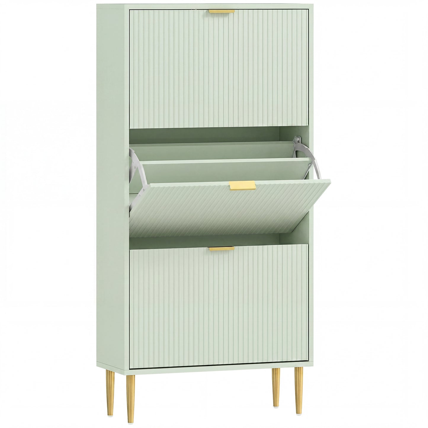 Elegant Three-Drawer Shoe Cabinet - Light Green