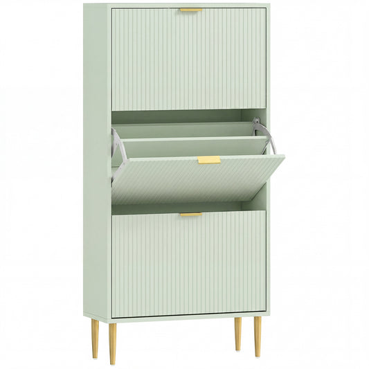 Elegant Three-Drawer Shoe Cabinet - Light Green