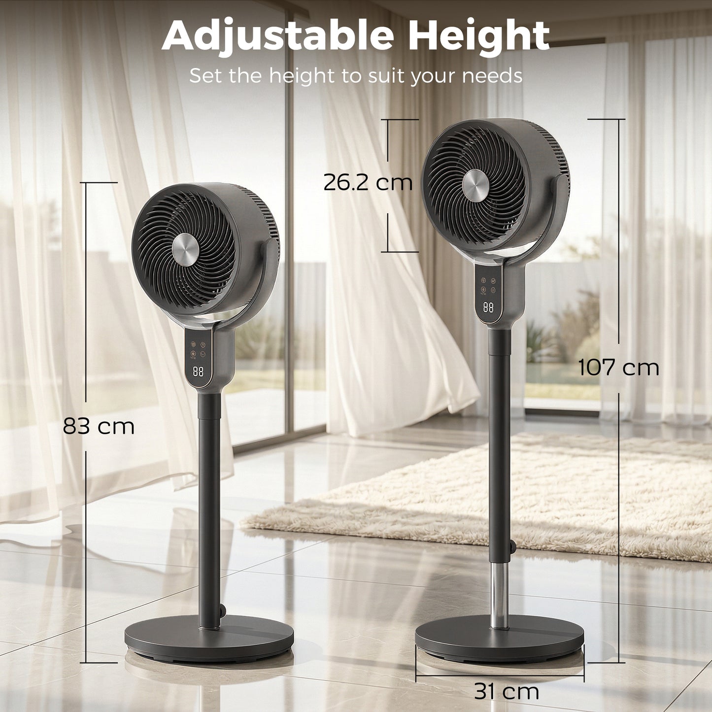 20 dB Silent Standing Fan for Bedroom, 42" Pedestal Fan with Remote, 90° Oscillating, 8 Speeds, Remote Control, Grey