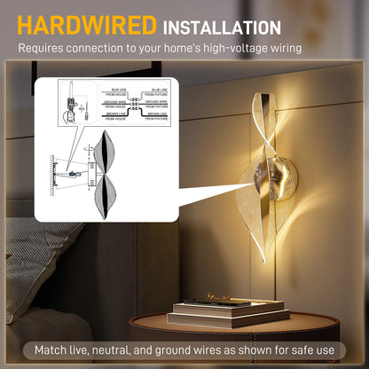 Led Wall Lamp 2 Pack, 13W Modern Indoor Spiral Wall Light, Colour Temperature Adjustable 3000K/4000K/6500K, for Bedroom