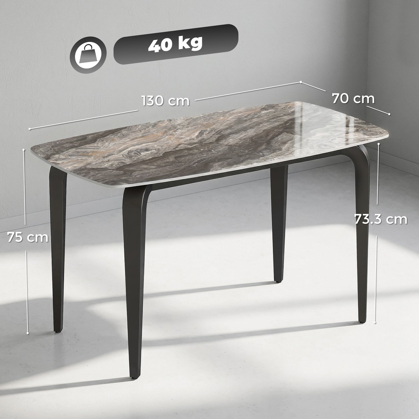 Dining Table for 4, Modern Kitchen Table with Sintered Stone Tabletop, Metal Legs, Brown