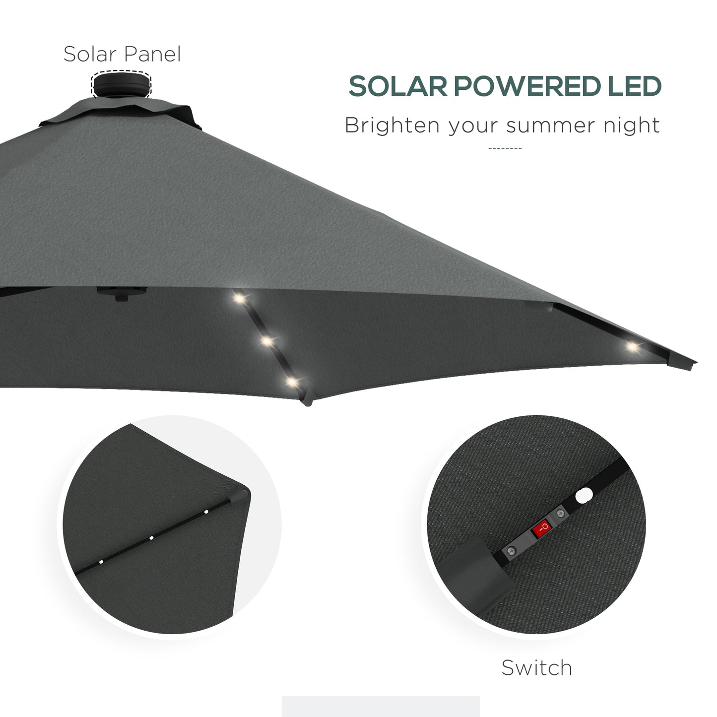 3(m) Solar LED Cantilever Parasol - Dark Grey