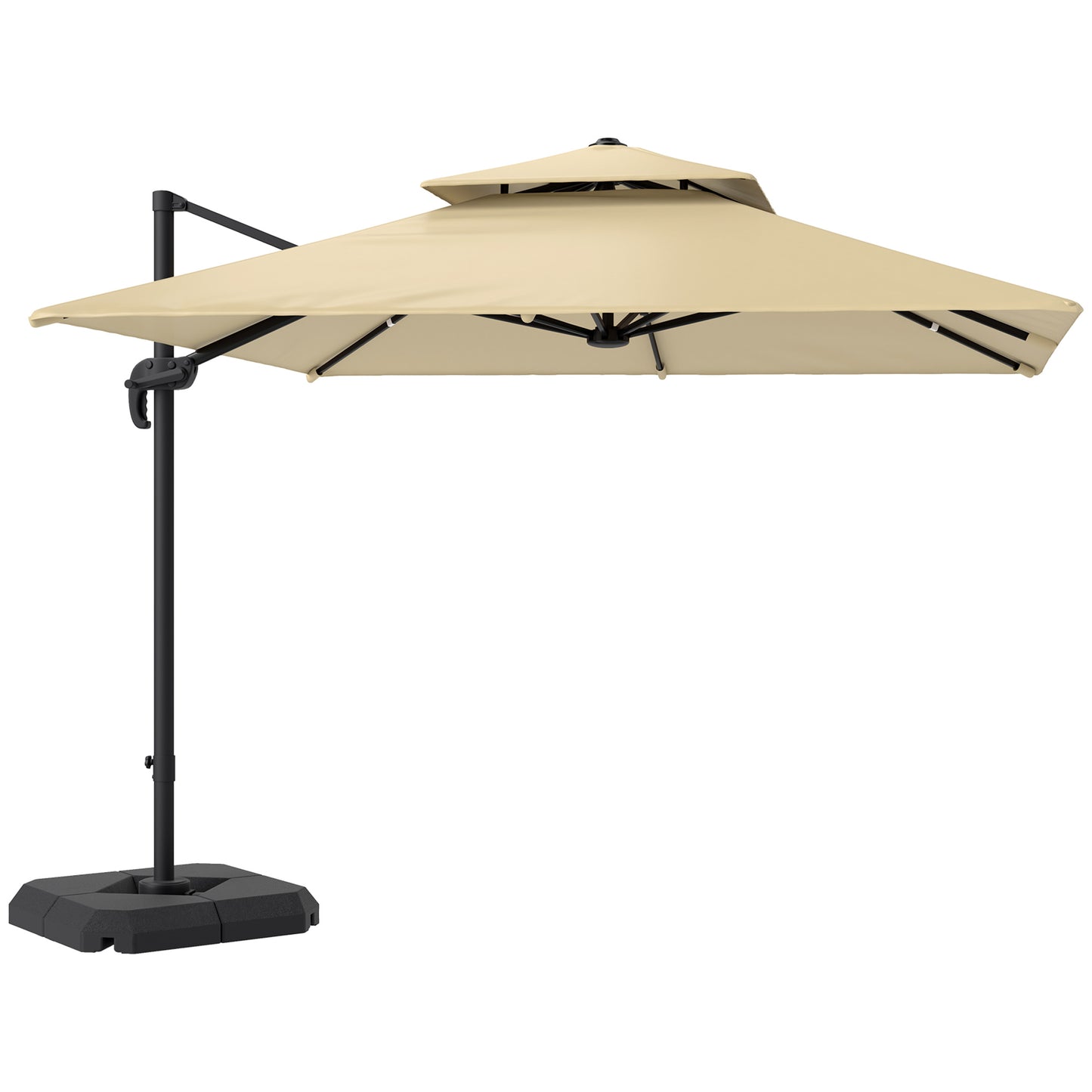 2.7 x 2.7 m Cantilever Parasol with Aluminium Frame, Crank and Tilt, 360-Degree Rotation, Double Top Garden Umbrella