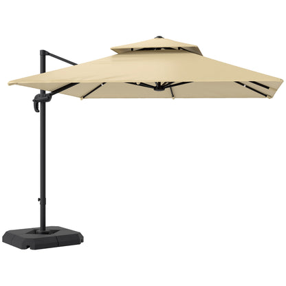 2.7 x 2.7 m Cantilever Parasol with Aluminium Frame, Crank and Tilt, 360-Degree Rotation, Double Top Garden Umbrella