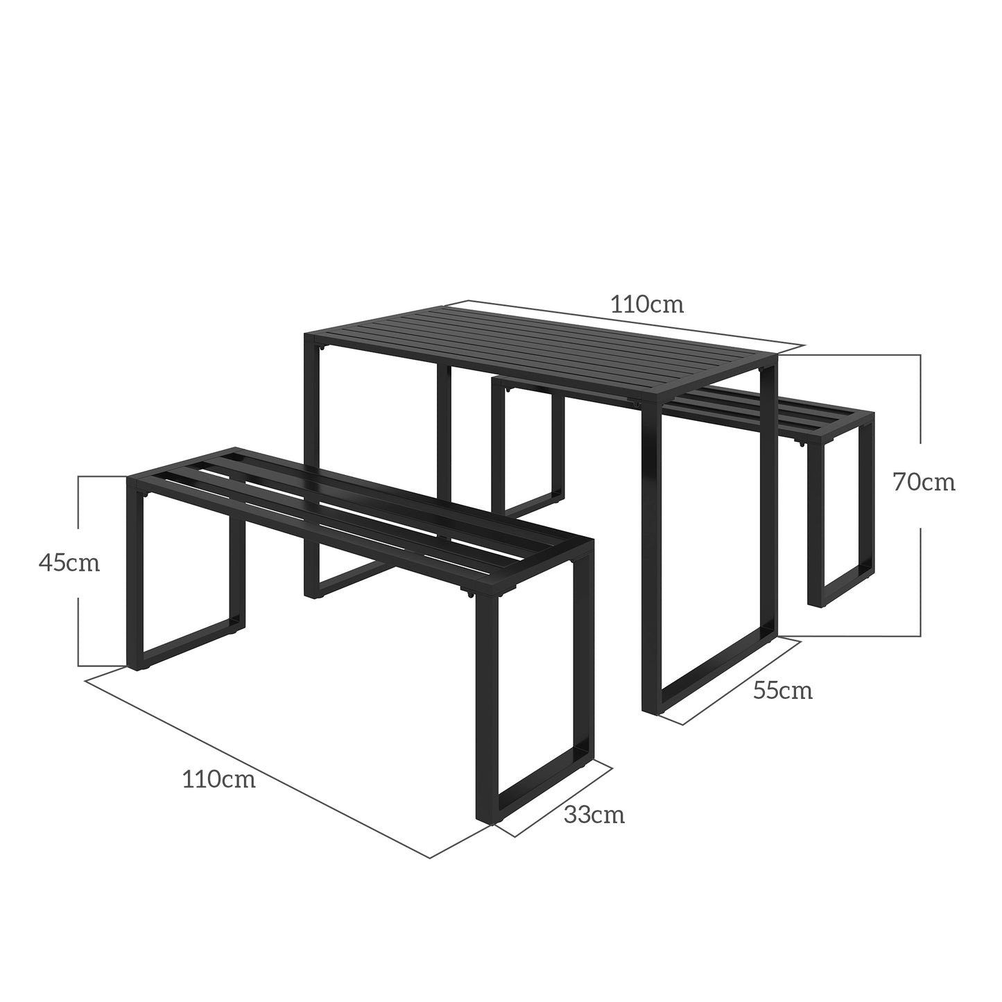 3-Piece Outdoor Picnic Table & Bench Set – Black
