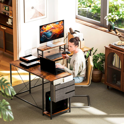 168cm Reversible L Shaped Desk, Industrial Corner Computer Desk with Adjustable Shelf and Storage Bag