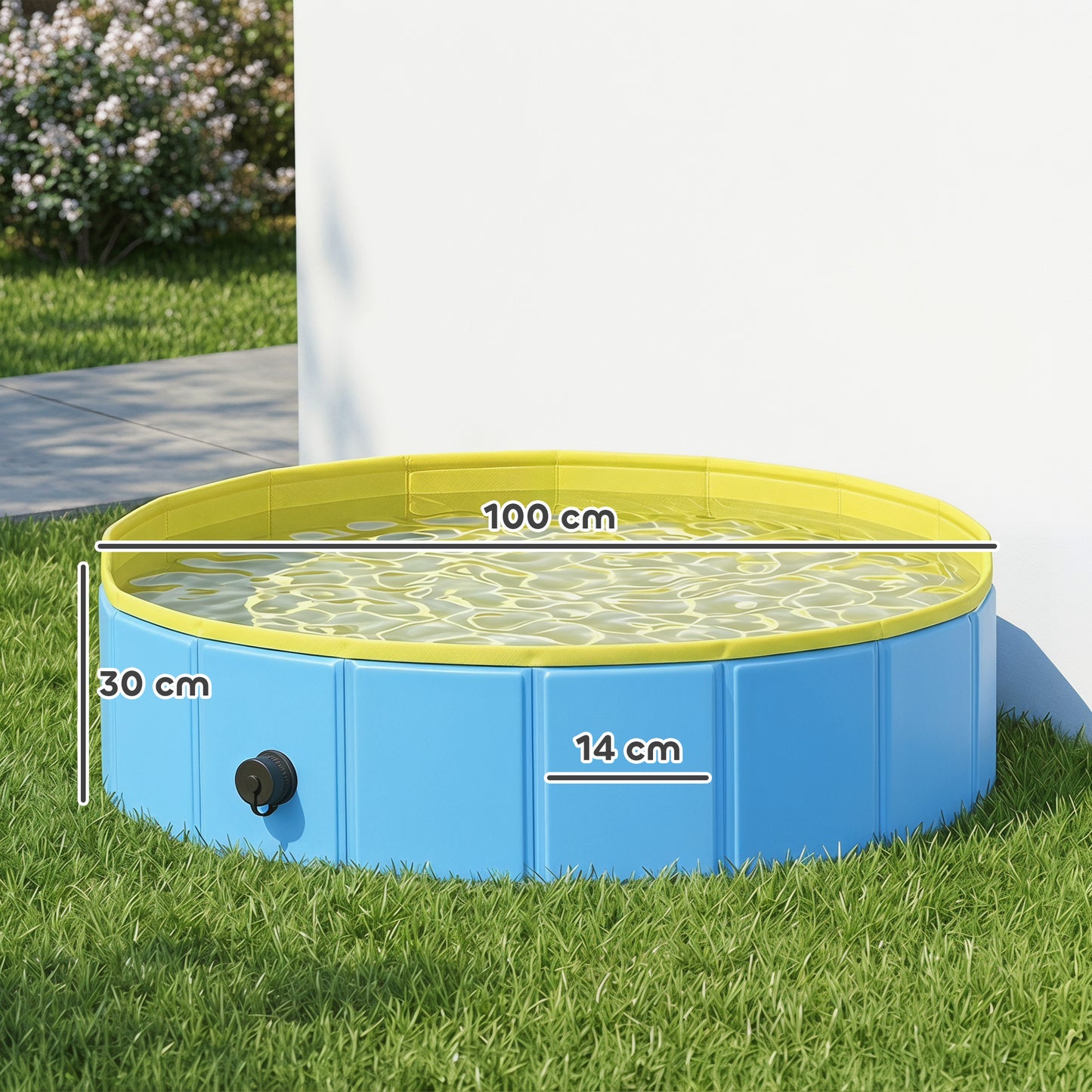 Foldable Dog Pool for Puppies and Ducks Dog Paddling Pool Bath Tub, Blue, 100 x 30 cm
